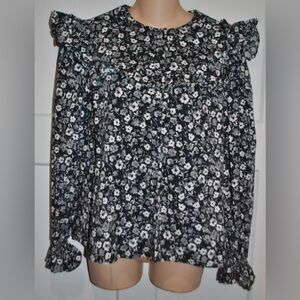 ROSAE PARIS Floral Ruffle Bib Button Down Top size 38 US 6 NWOT